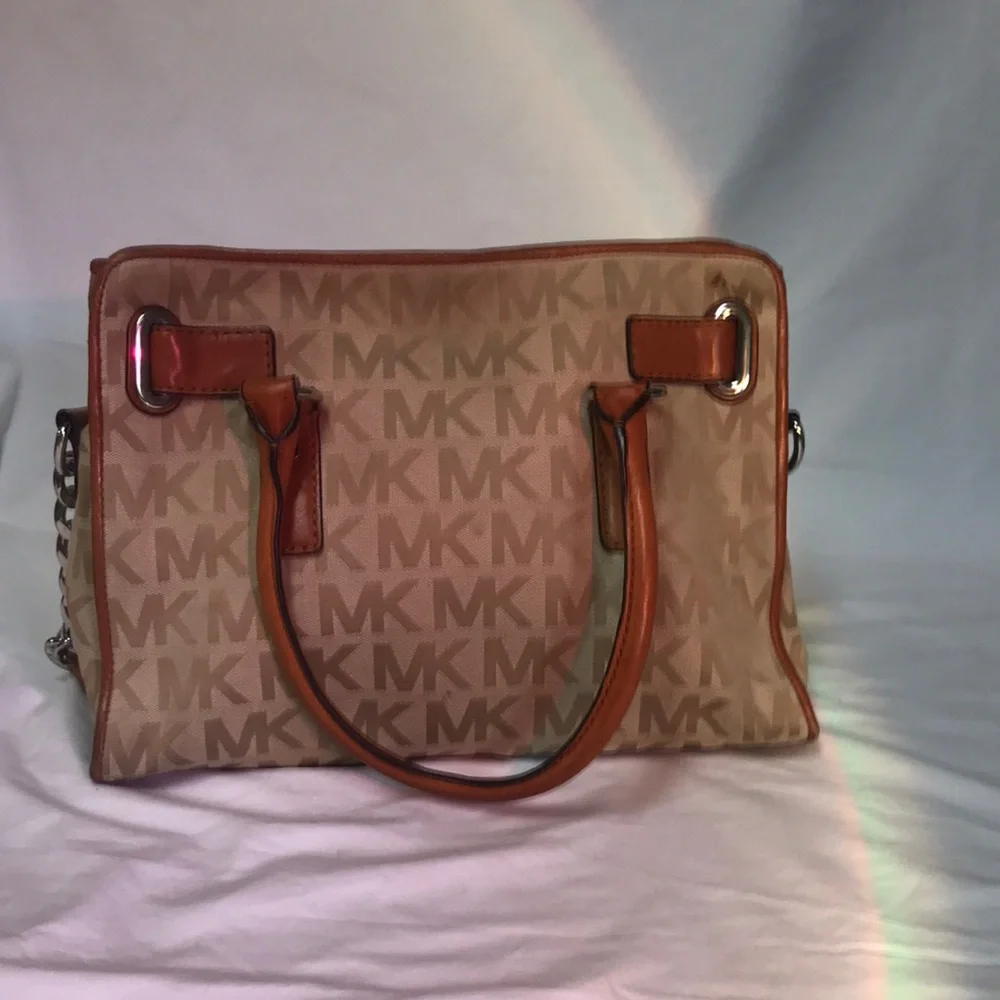 Michael Kors Brown Logo Satchel with Chain Strap